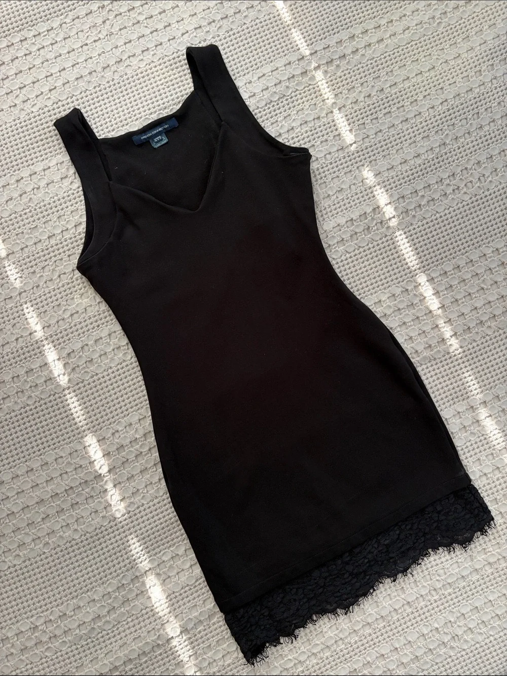 French Connection LBD Black Lace-Trim Tank Dress